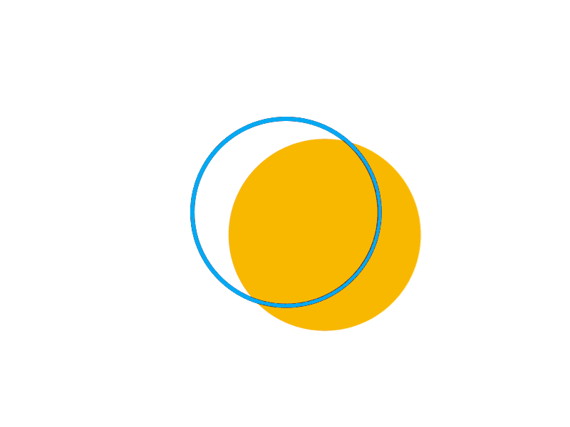 Animated Clarify circle morph: blue outline and yellow fill swap with elastic motion